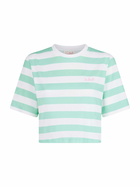 MC2 Saint Barth Woman Acquamarine And White Striped Crop T-shirt
