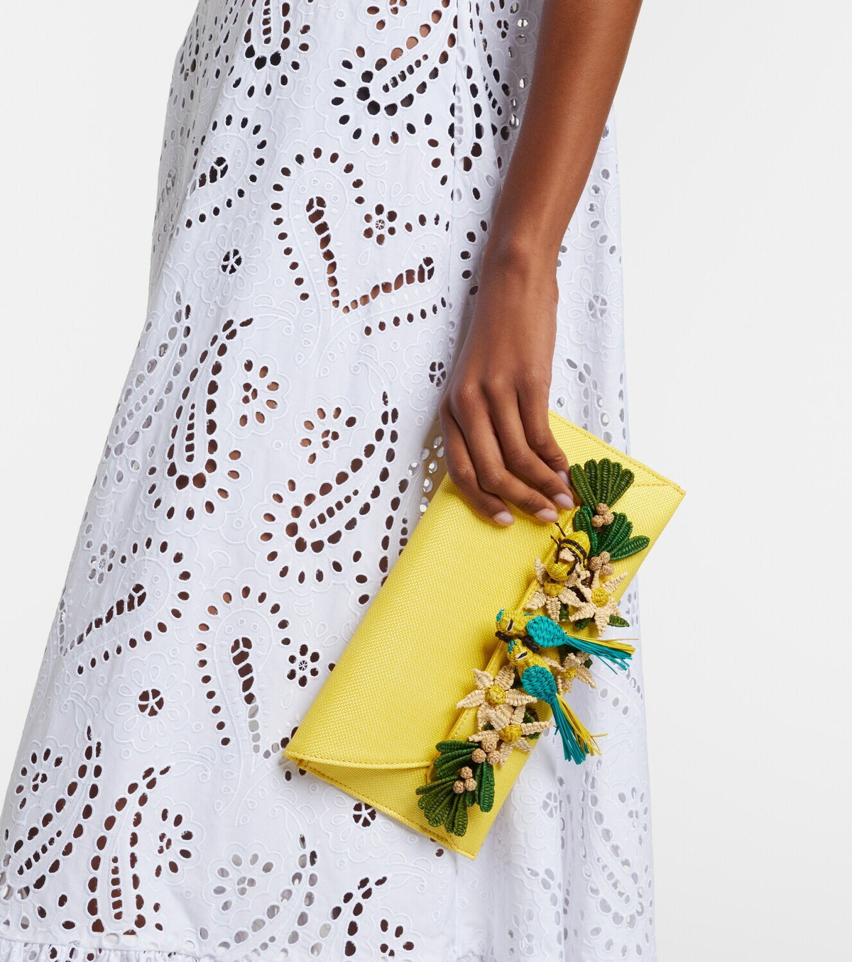 Aquazzura Birdsong Small raffia clutch