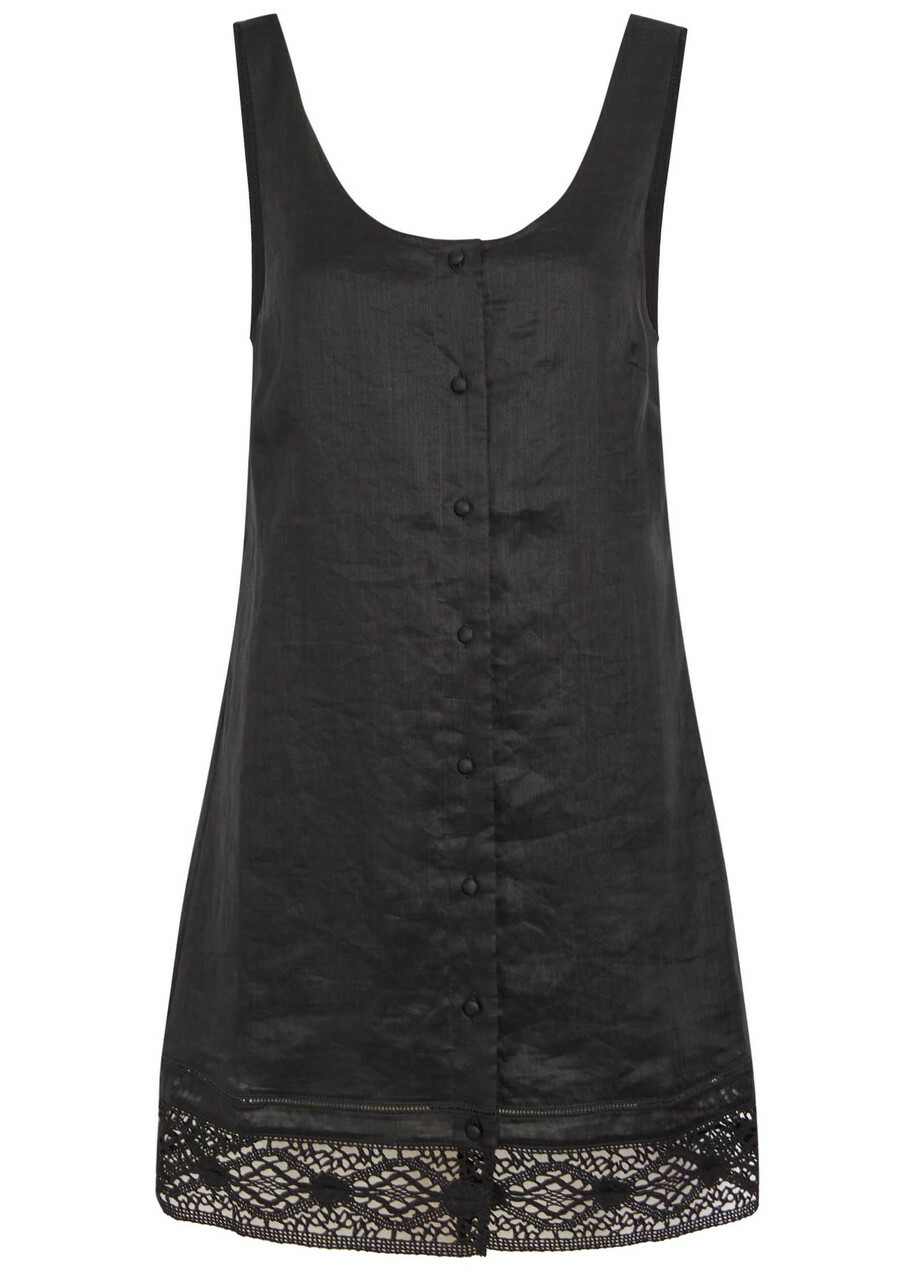 Frame The Heirloom Embroidered Ramie Mini Dress Black