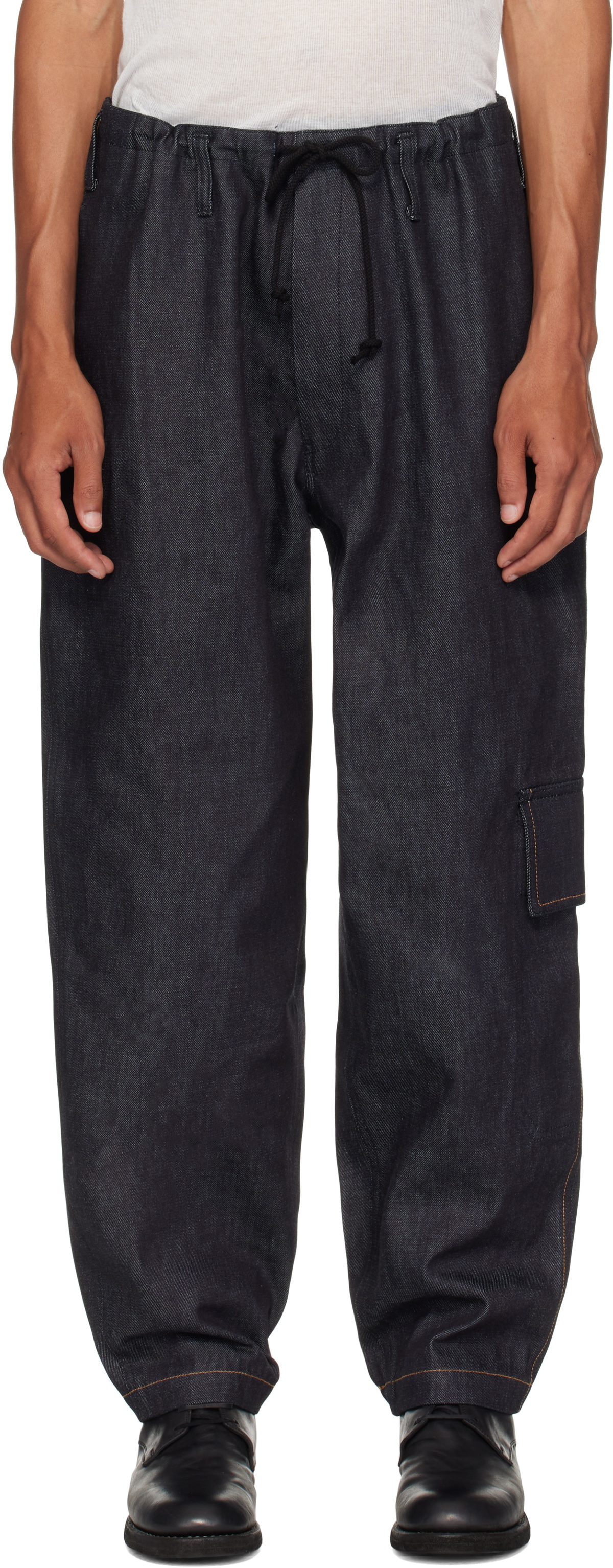 Y's For Men Navy Side Tuck Denim Cargo Pants