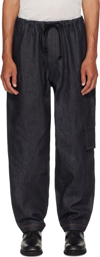 Photo: Y's For Men Navy Side Tuck Denim Cargo Pants