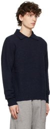 Drake's Navy Integral Collar Sweater