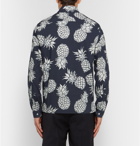 VALENTINO - Embroidered Pineapple-Print Cotton Shirt - Blue