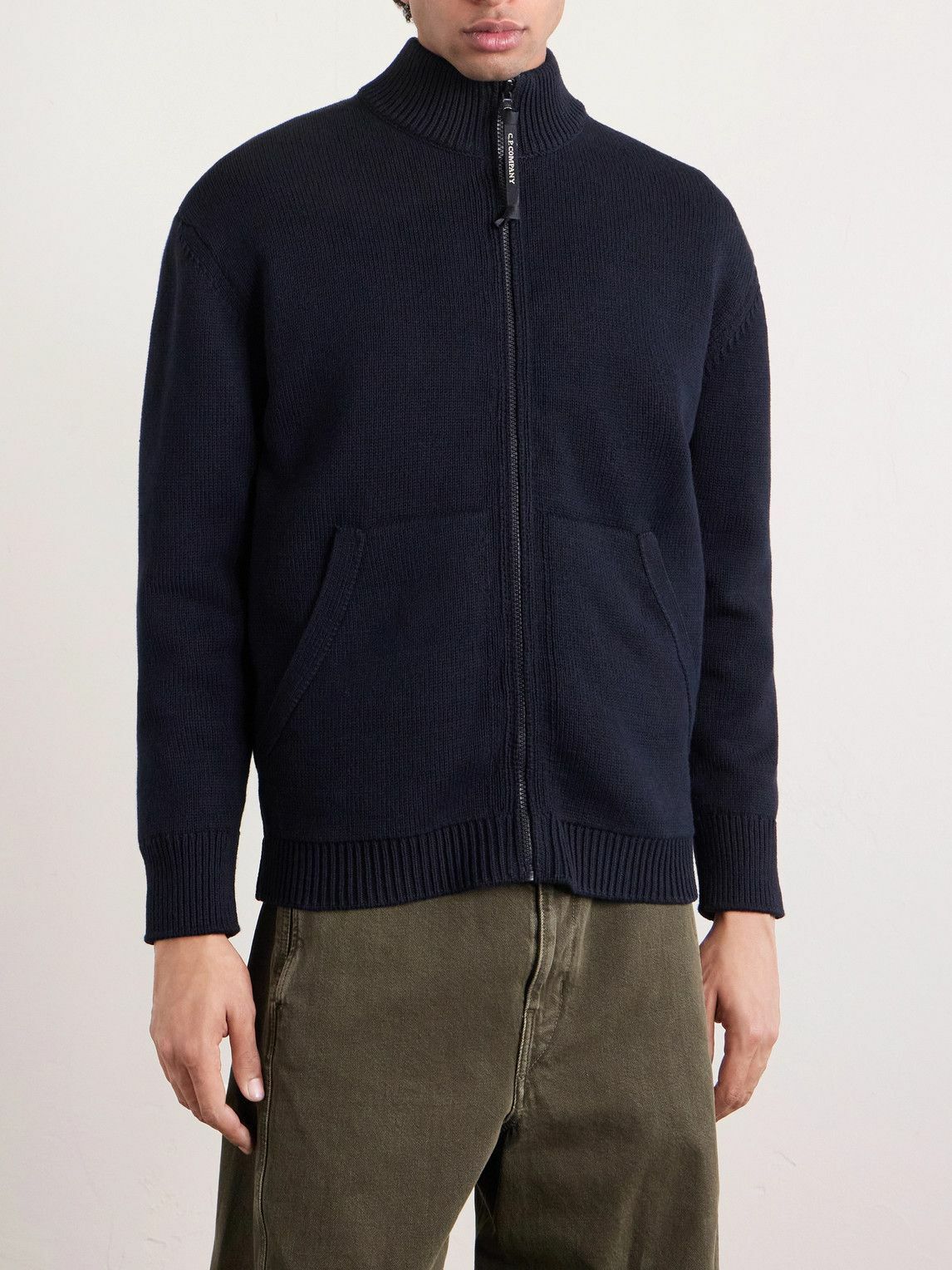 C.P. Company - Knitted Zip-Up Cardigan with Detachable Cotton