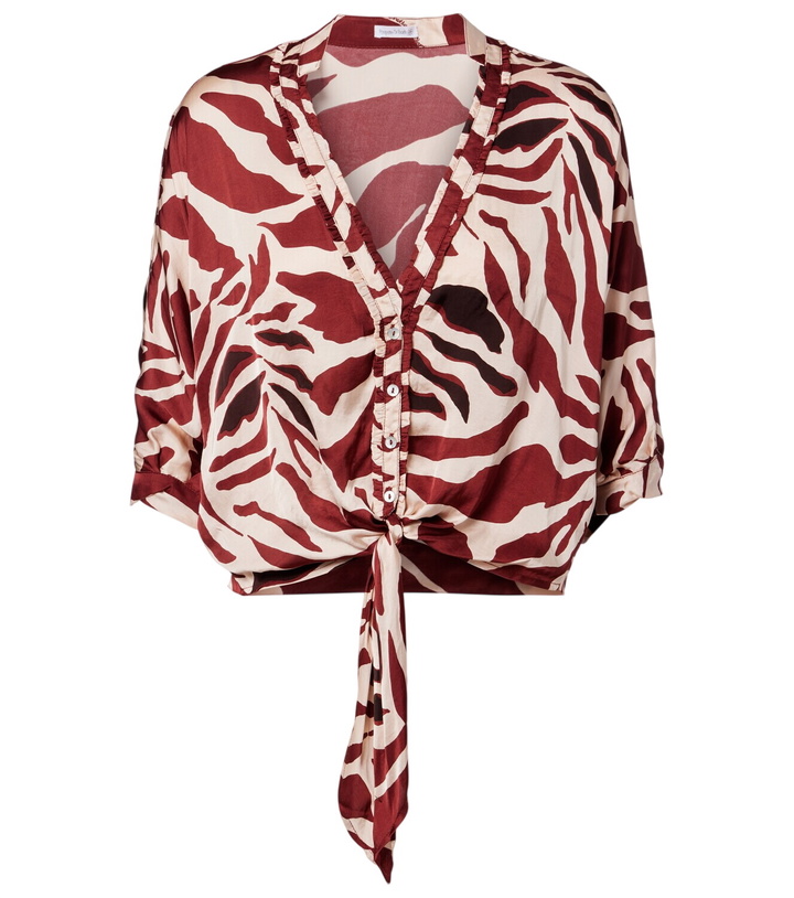 Photo: Poupette St Barth Azia printed tie-detail satin blouse