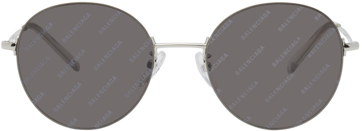 Photo: Balenciaga Silver Metal Logo Round Sunglasses