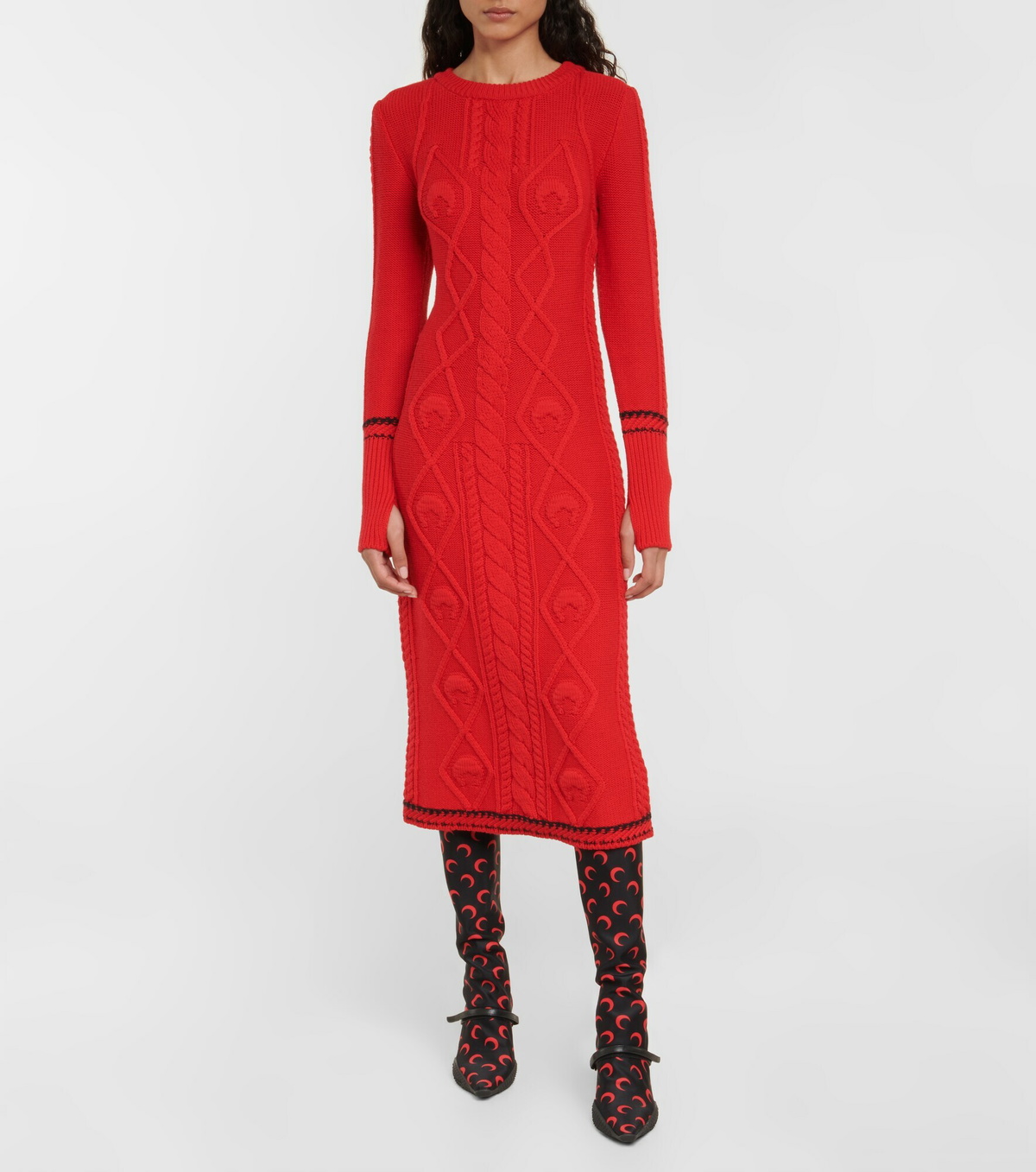 marine serre red dress Marine Serre Printed-Lace Jersey Dress - Red - 32% Off