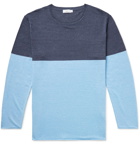 Onia - Kevin Colour-Block Linen and TENCEL-Blend Sweater - Blue