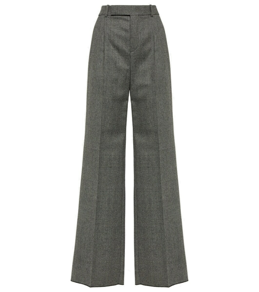 Saint Laurent High-rise checked wool wide-leg pants Saint