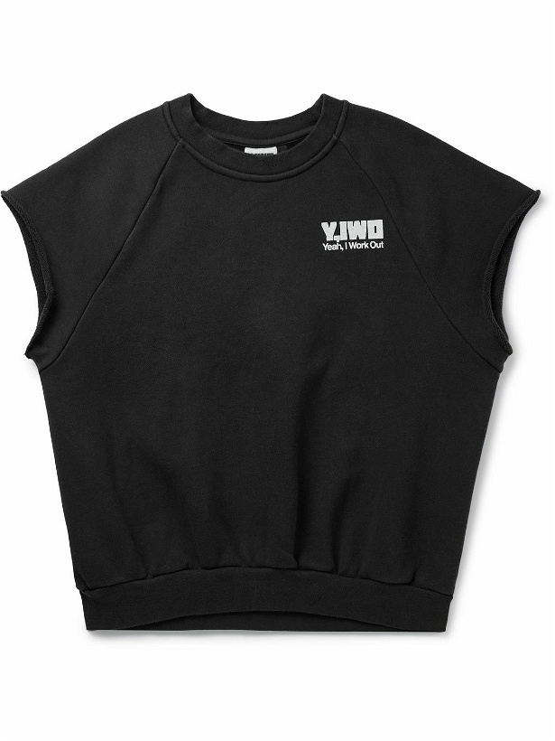 Photo: Y,IWO - Strong Logo-Print Cropped Cotton-Jersey Sweatshirt - Black