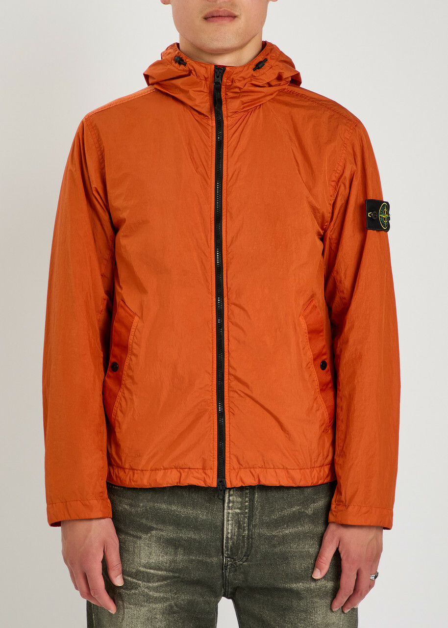 Stone Island Hooded Crinkled Nylon Jacket Orange