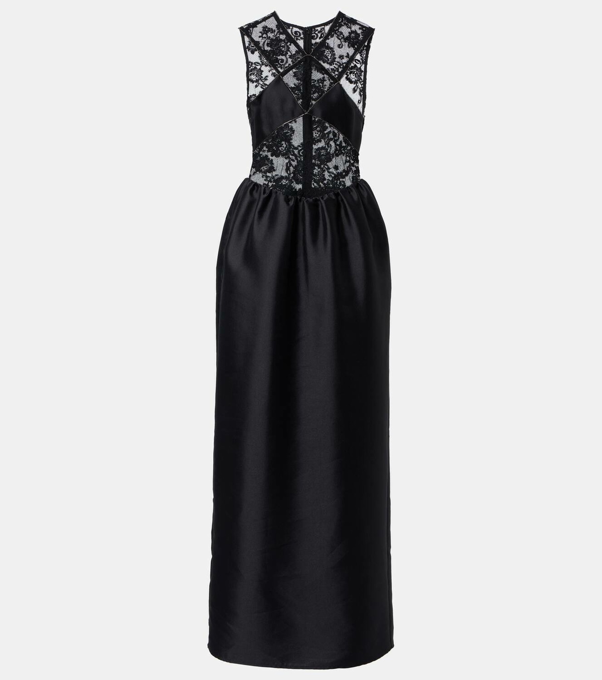 Self-Portrait Floral lace-trimmed taffeta maxi dress Self