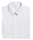 Brooks Brothers Men's Traditional Extra-Relaxed-Fit Dress Shirt, Non-Iron Windowpane | Blue