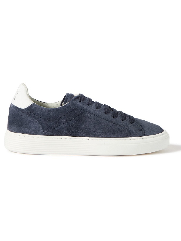 Photo: BRUNELLO CUCINELLI - Leather-Trimmed Suede Sneakers - Blue