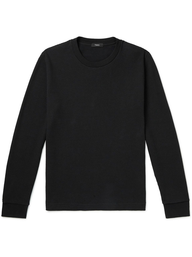 Photo: Theory - Balena Waffle-Knit Cotton-Blend Sweater - Black