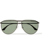 BALENCIAGA - Aviator-Style Logo-Engraved Gunmetal-Tone Sunglasses - Metallic