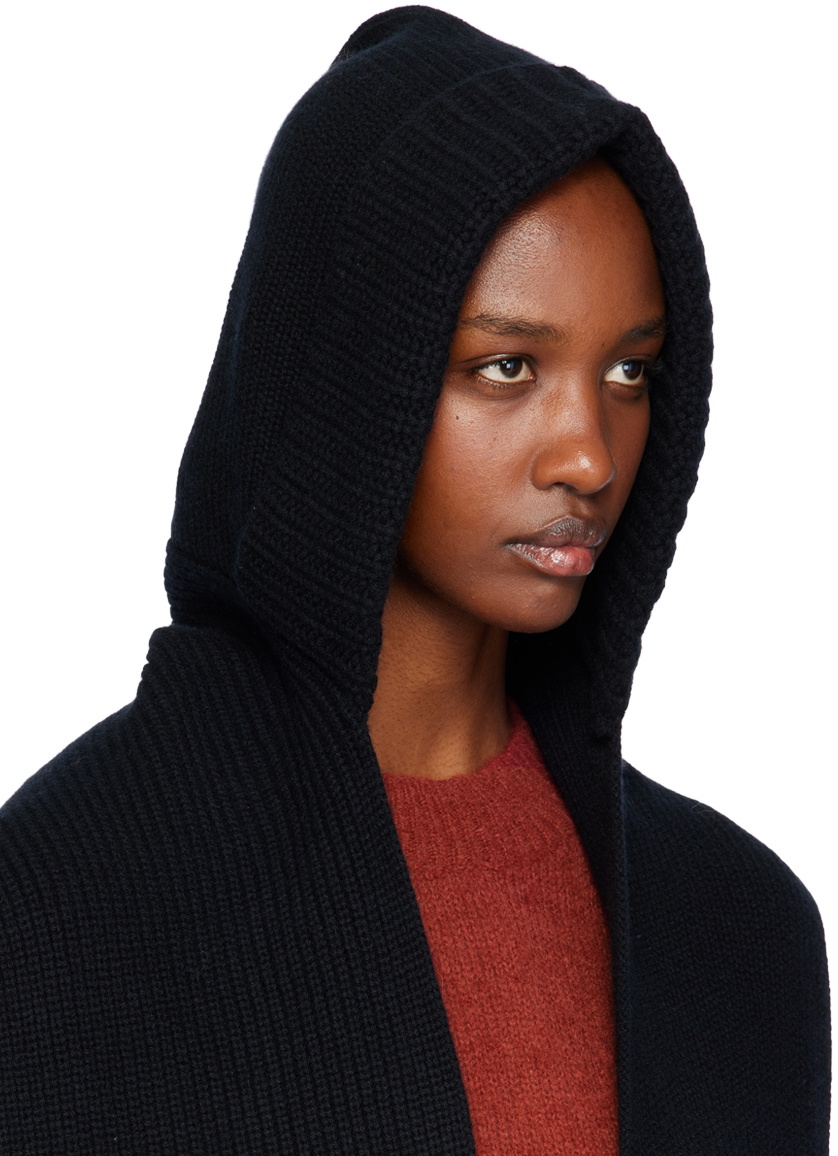 Yves Salomon Black Cashmere & Wool Hooded Scarf