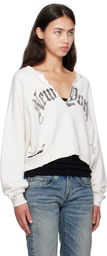 R13 SSENSE Exclusive White 'New York' Cropped Front Slit Sweatshirt