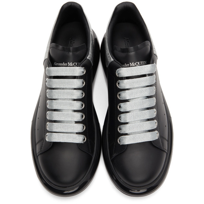 スニーカー Oversize Sneakers in Black & Silver Leather Alexander McQueen SSENSE Exclusive Black and Silver Croc