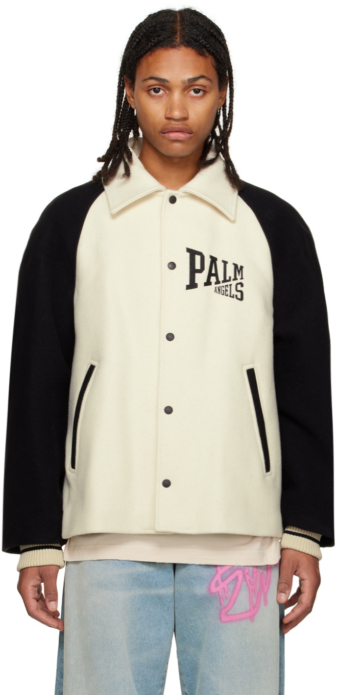 Palm Angels Black & White University Bomber Jacket Palm Angels