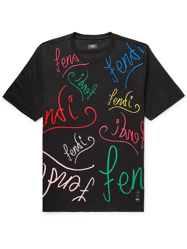 Photo: Fendi - Noel Fielding Logo-Embroidered Cotton-Jersey T-Shirt - Black