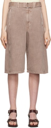 LEMAIRE Pink Twisted Belted Denim Shorts