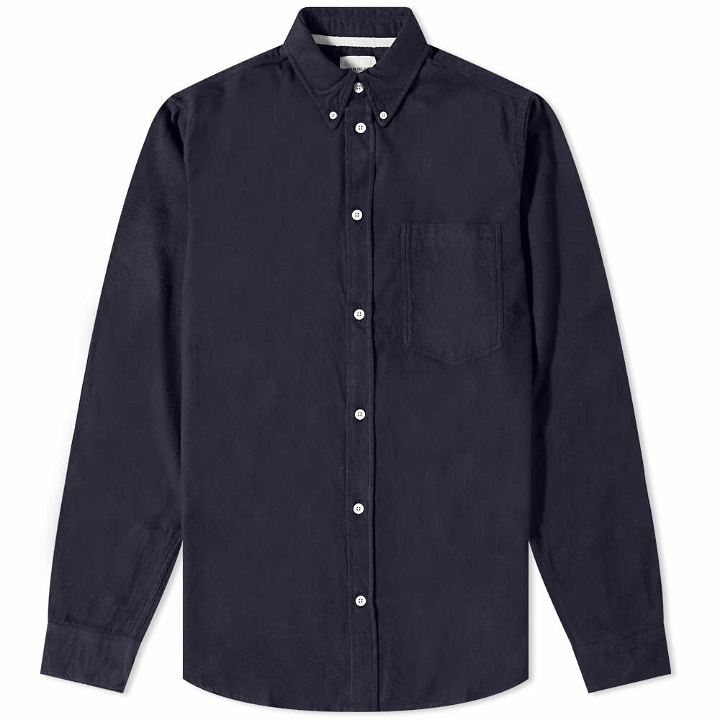 Photo: Norse Projects Men's Anton Brushed Flannel Button Down Shirt in Dark Navy