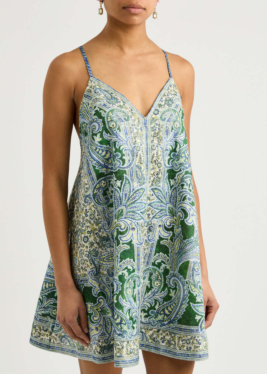 slim fit dress slacks Zimmermann Ottie Paisley Mini Dress in Barcelona or Shop Online main image 0