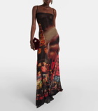 Jean Paul Gaultier Printed mesh slip dress