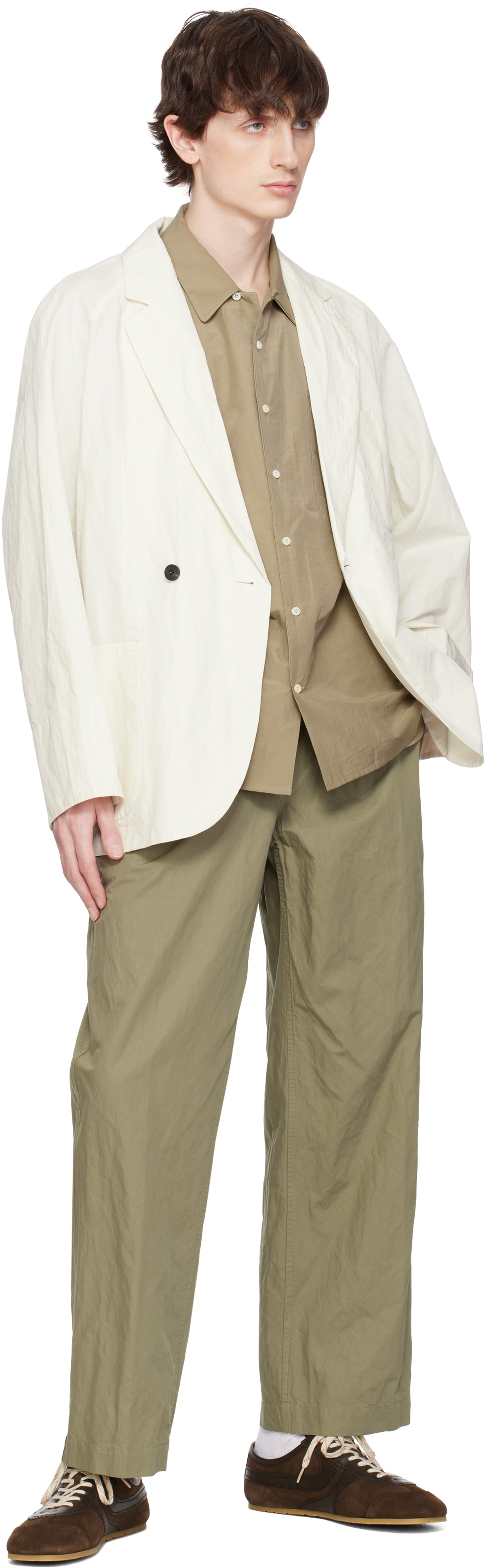 DOCUMENT Khaki Cotton Metal Tucked Trousers