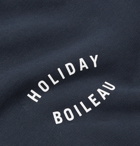 Holiday Boileau - Logo-Print Loopback Washed-Cotton Jersey Hoodie - Blue