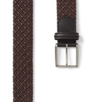 Anderson's - 3.5cm Leather-Trimmed Woven Elastic Belt - Brown