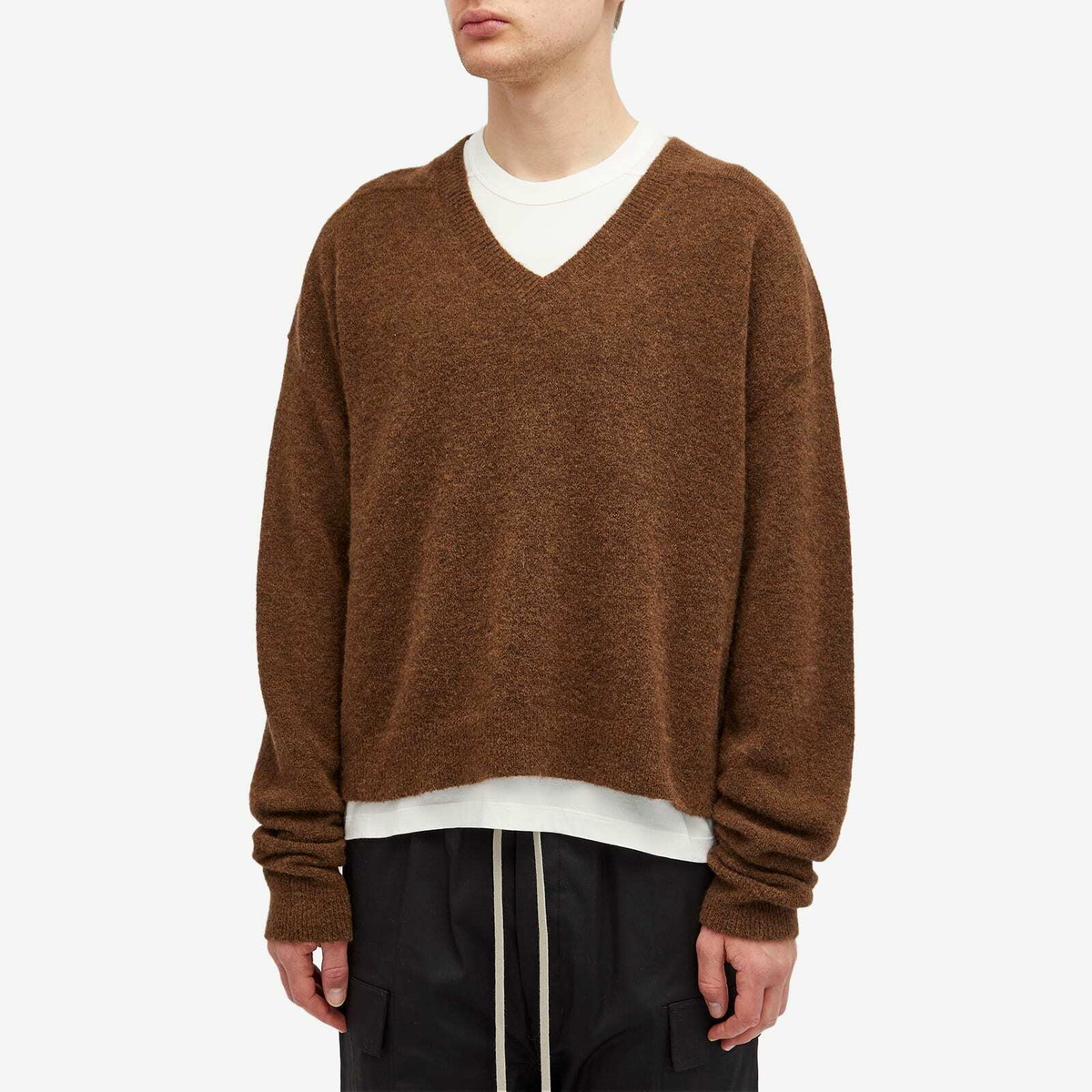 Rick Owens Men's Tommy Knit V Neck in Brown Rick Owens