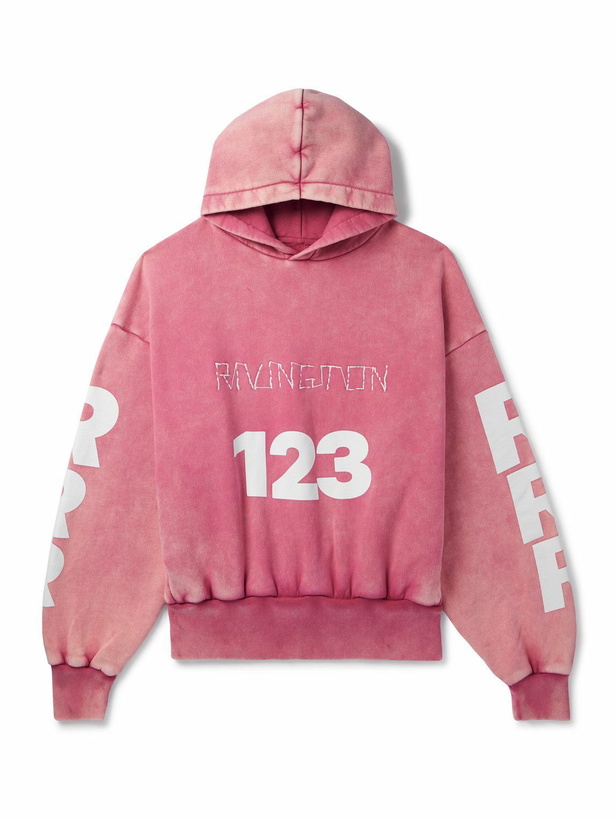 Photo: RRR123 - USO-123 Logo-Print Embroidered Cotton-Jersey Hoodie - Pink