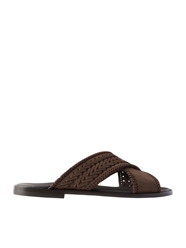 Photo: Manolo Blahnik - Tex Nubuck-Trimmed Leather Sandals - Brown
