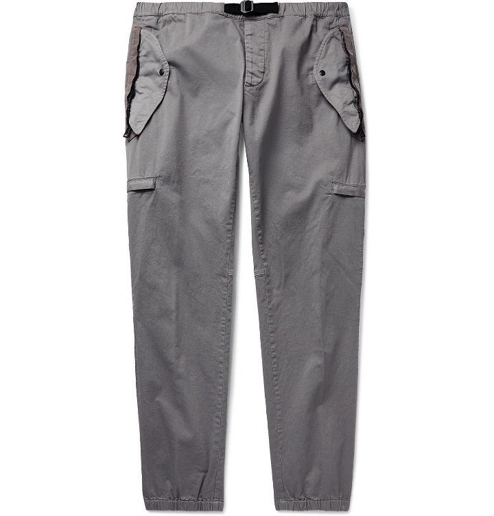 Photo: Moncler - Tapered Belted Shell-Trimmed Stretch-Cotton Twill Cargo Trousers - Gray