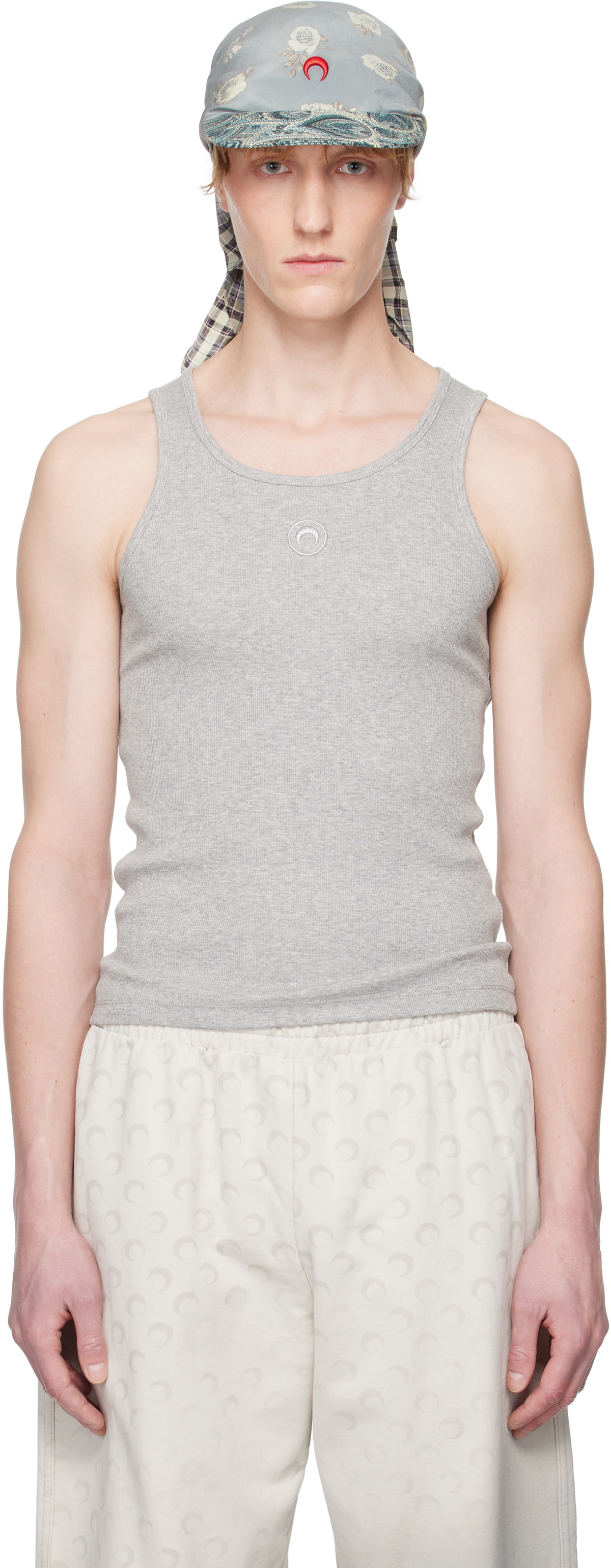 Marine Serre Gray Organic Cotton Rib Tank Top Marine Serre