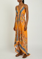 Etro Asymmetric Printed Silk Maxi Dress Orange