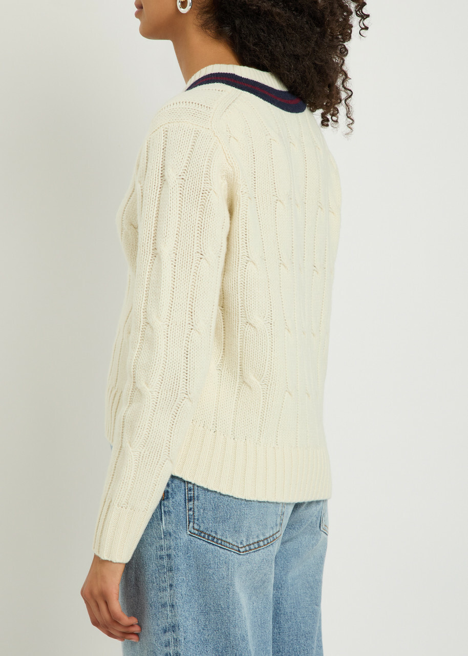 Nili Lotan Fabiana Cable-knit Striped Wool Jumper Off White