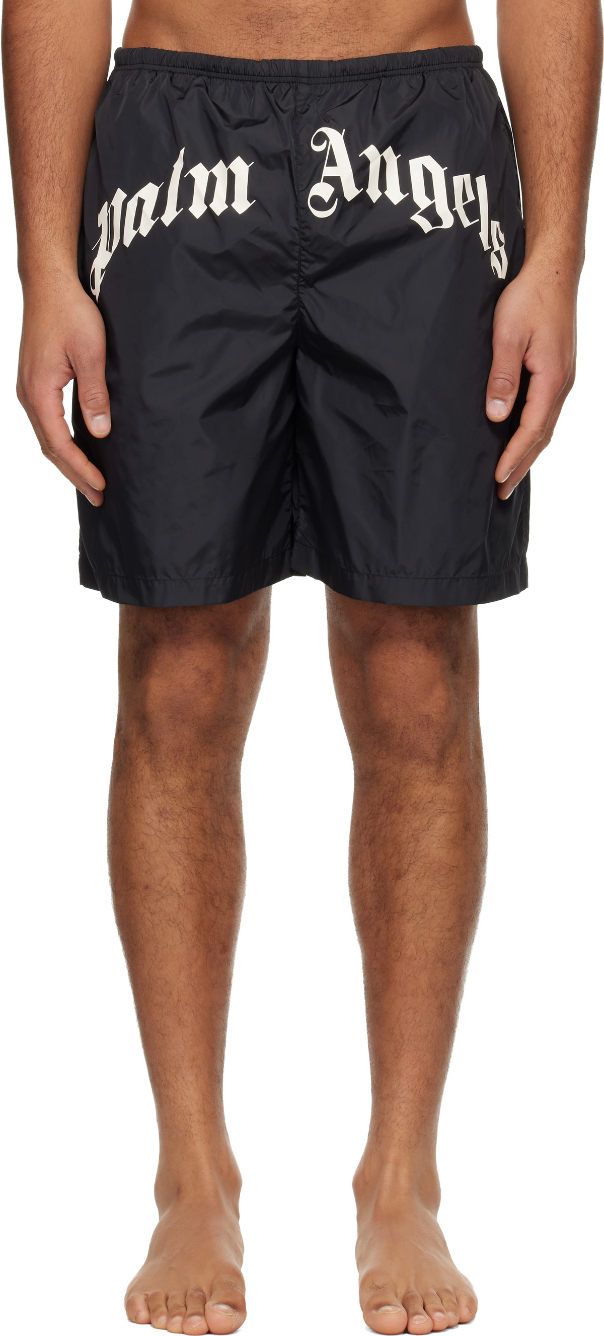 Palm Angels Black Curved Logo Swim Shorts