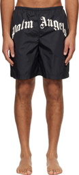 Palm Angels Black Curved Logo Swim Shorts