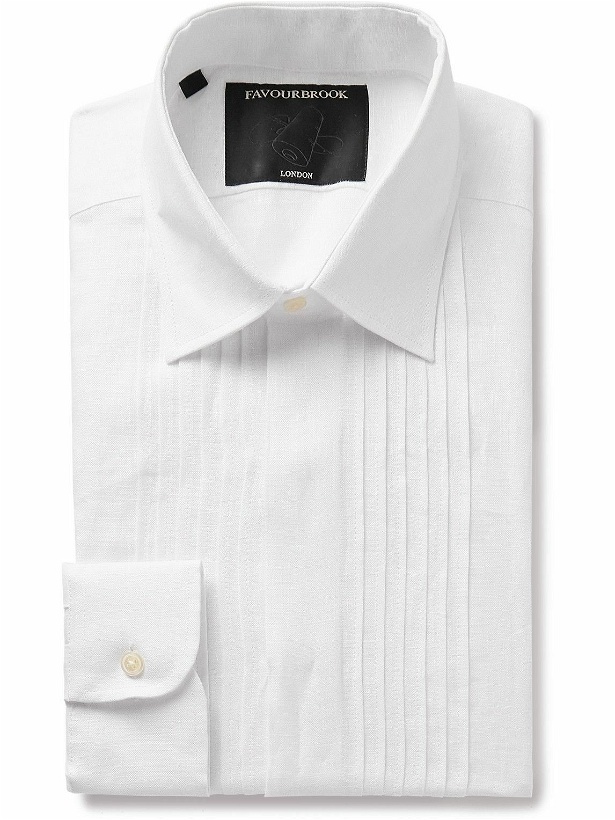 Photo: Favourbrook - Pintucked Linen Tuxedo Shirt - White
