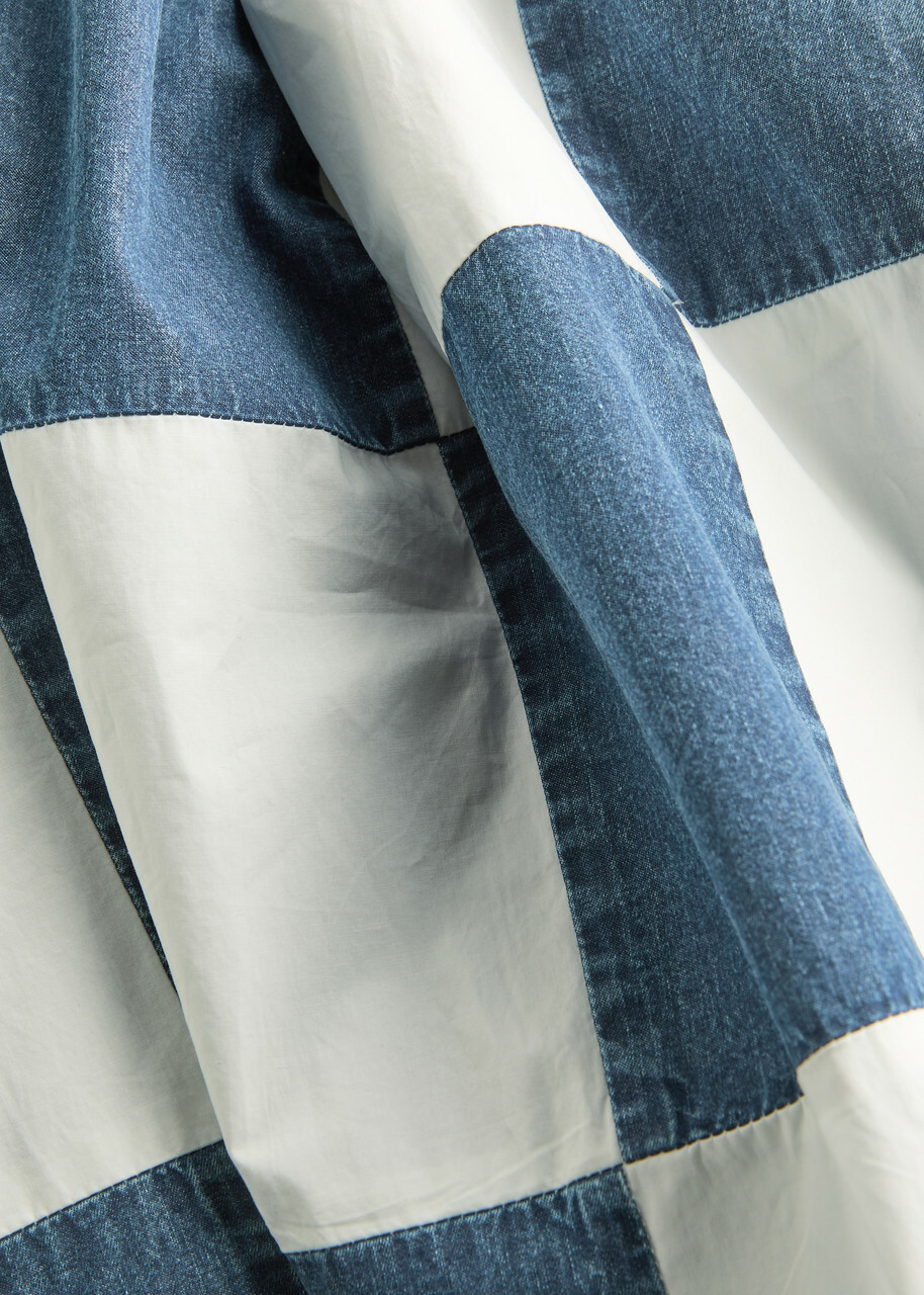 Lovebirds Darcey Checked Cotton and Denim Midi Skirt Blue And White