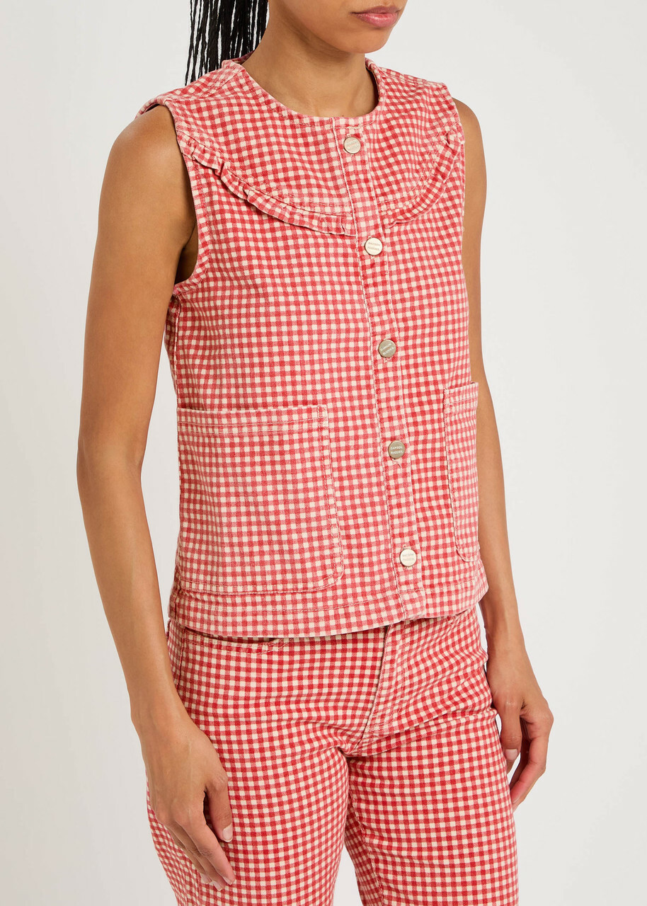 Damson Madder Mari Gingham Stretch-denim Gilet Red