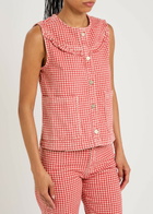 Damson Madder Mari Gingham Stretch-denim Gilet Red