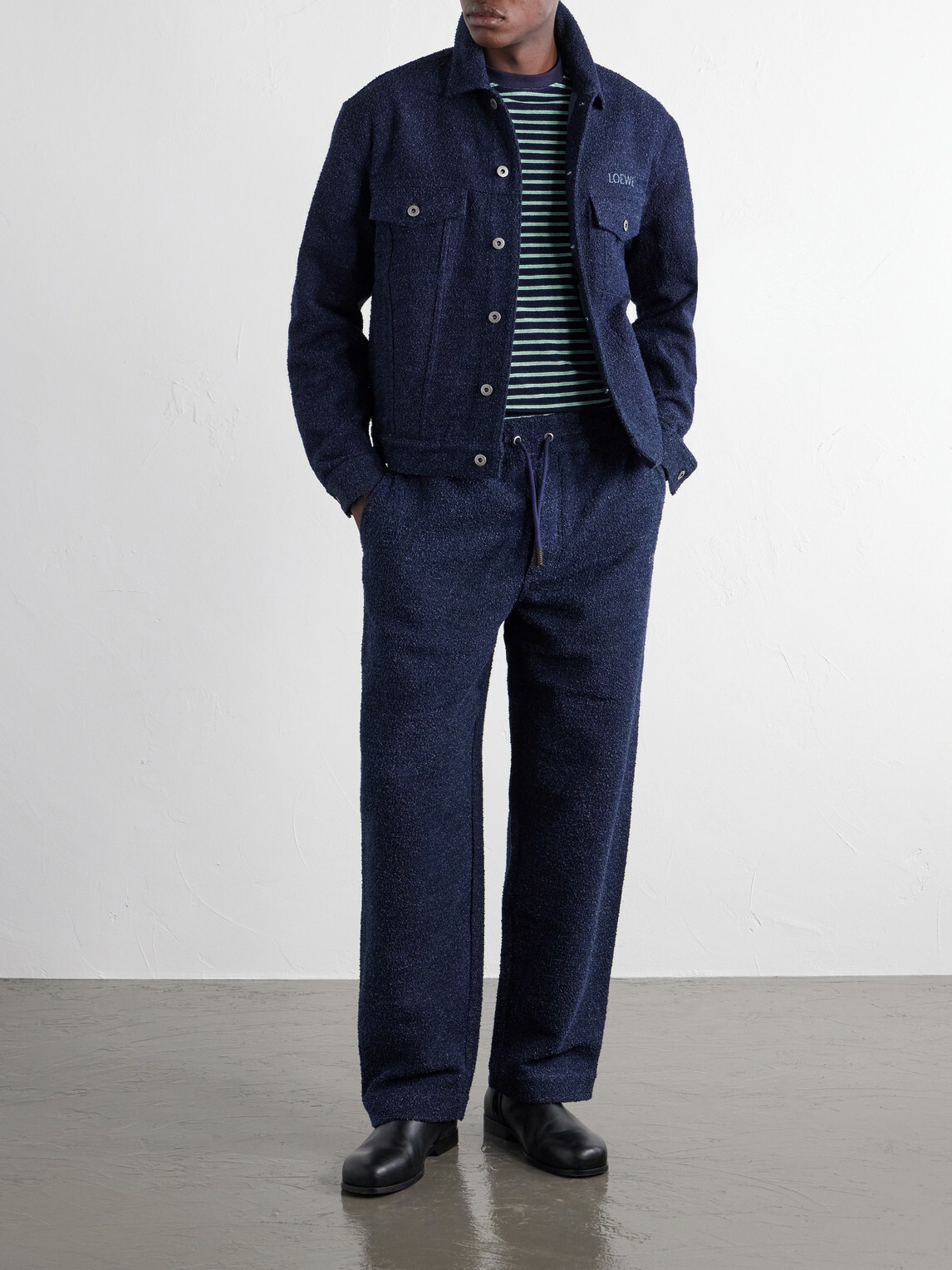 LOEWE - Wide-Leg Cotton-Blend Terry Drawstring Trousers - Blue