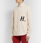 Helmut Lang - Button-Down Collar Logo-Embroidered Cotton-Twill Shirt - Neutrals