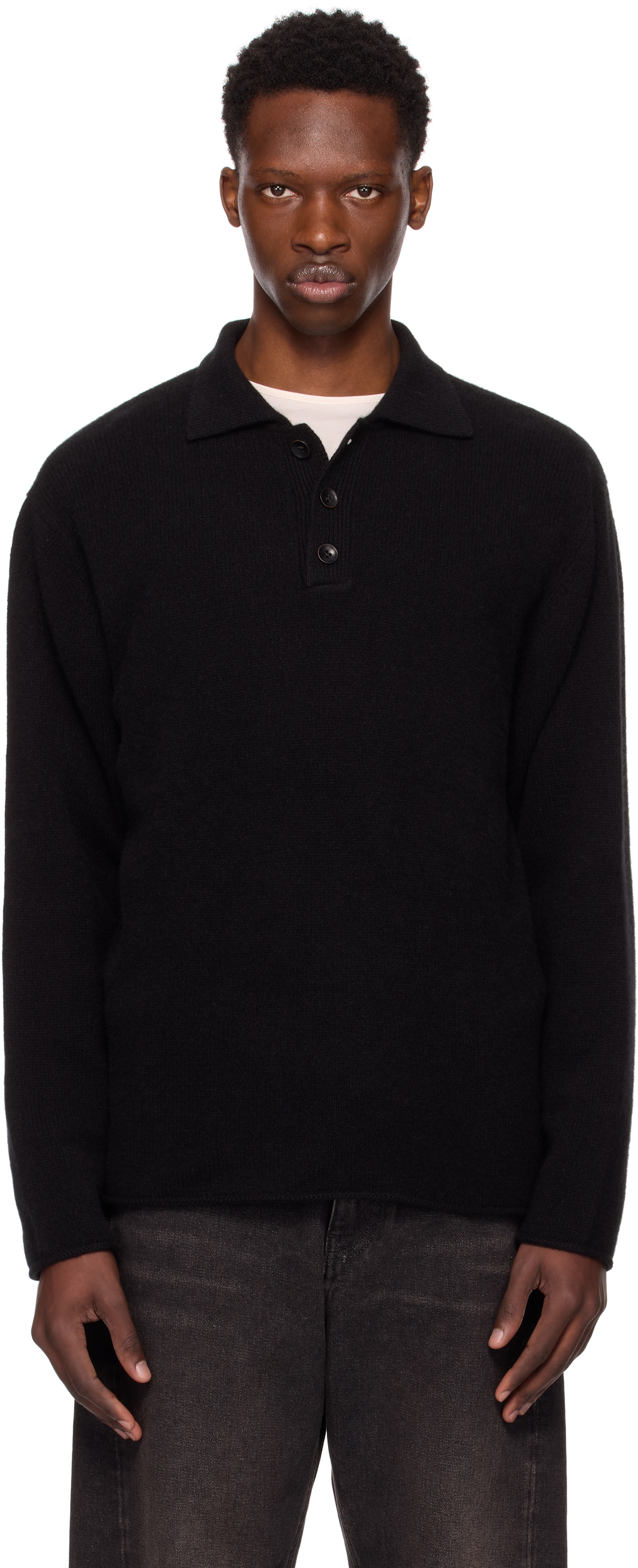 The Elder Statesman Black Heavy Rugby Polo