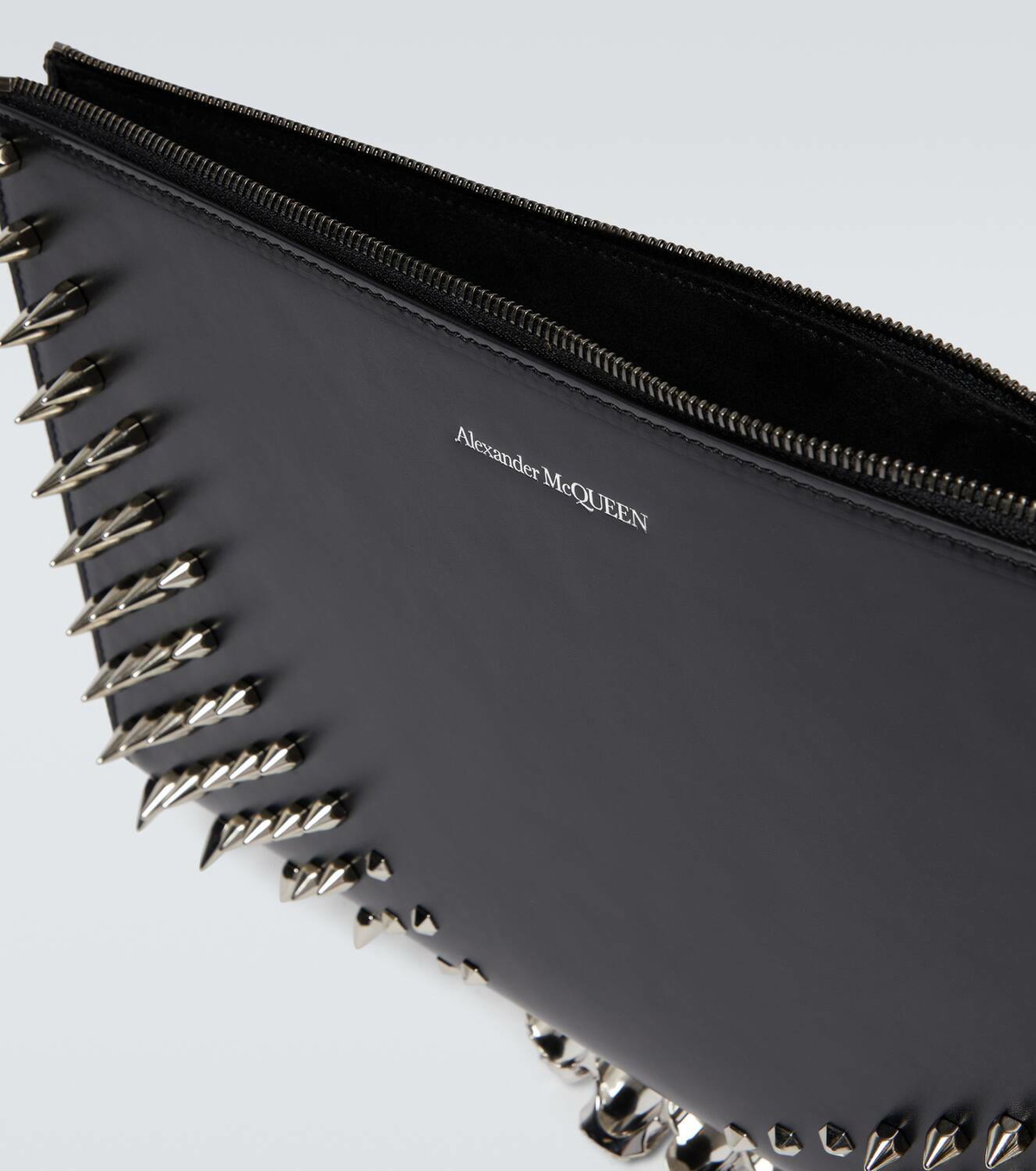 McQueen Four-Ring embellished leather clutch