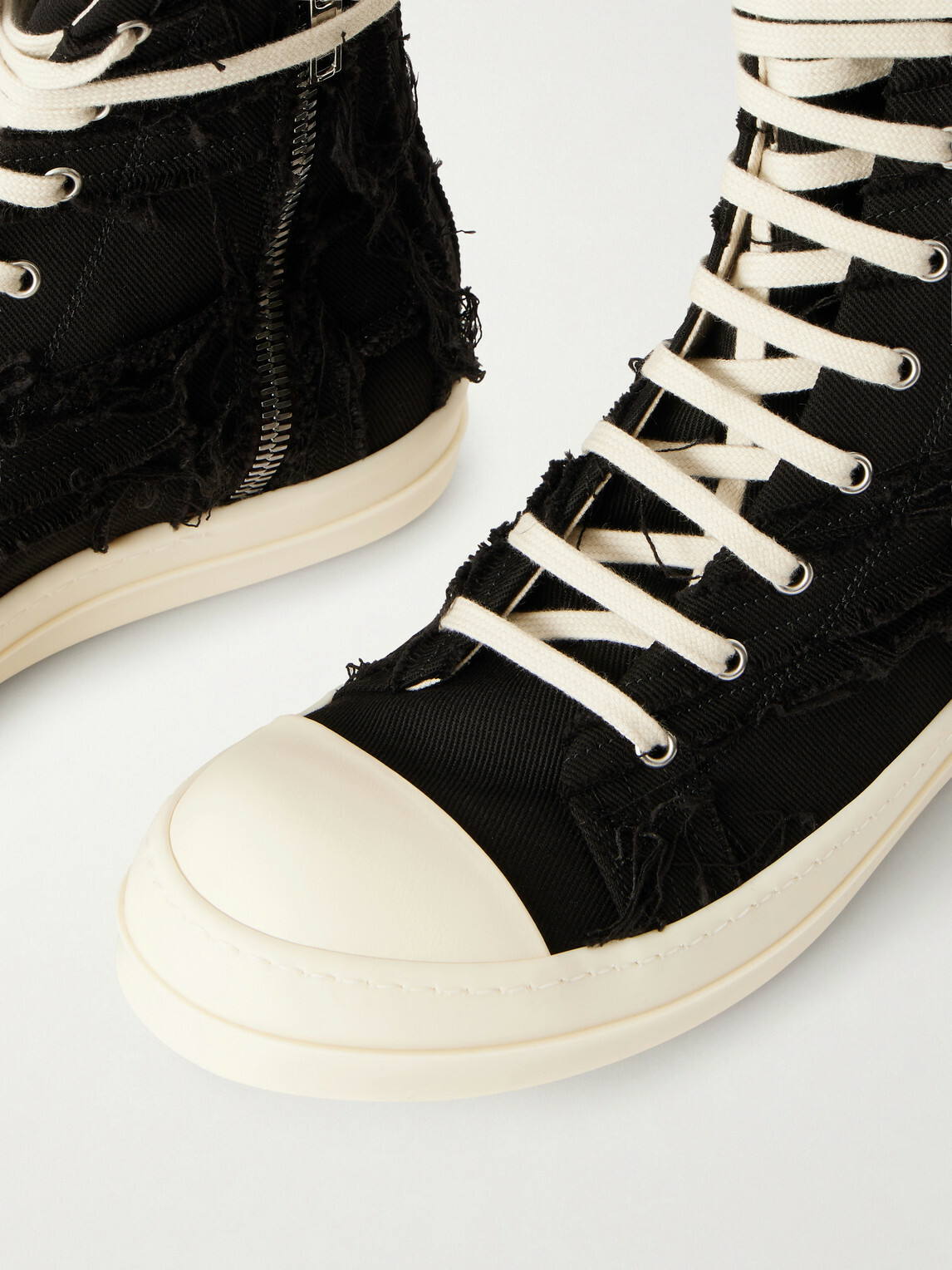 DRKSHDW by Rick Owens - Frayed Denim High-Top Sneakers - Black